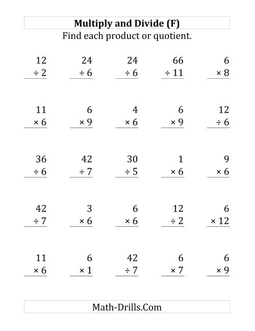 The Multiplying and Dividing by 6 (F) Math Worksheet