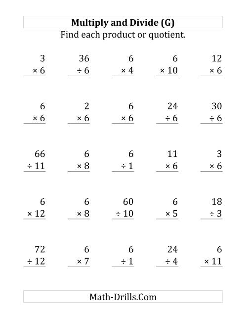 The Multiplying and Dividing by 6 (G) Math Worksheet