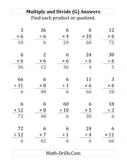 The Multiplying and Dividing by 6 (G) Math Worksheet Page 2