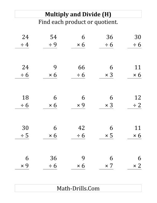 The Multiplying and Dividing by 6 (H) Math Worksheet