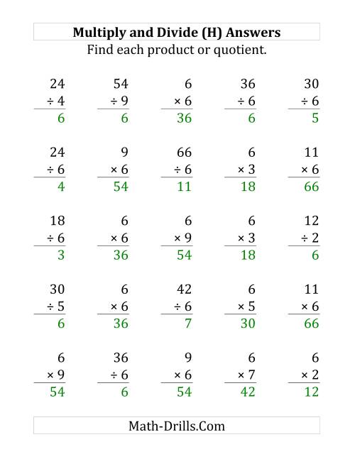 The Multiplying and Dividing by 6 (H) Math Worksheet Page 2