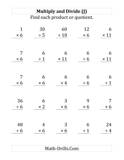 The Multiplying and Dividing by 6 (J) Math Worksheet
