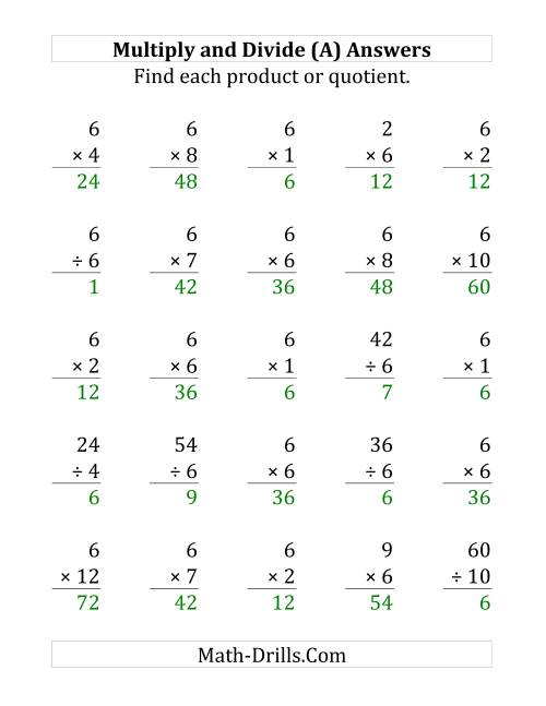 The Multiplying and Dividing by 6 (Large Print) Math Worksheet Page 2