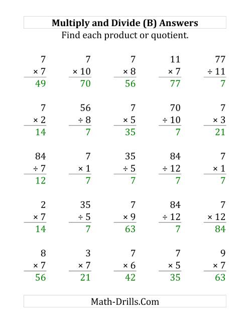 The Multiplying and Dividing by 7 (B) Math Worksheet Page 2