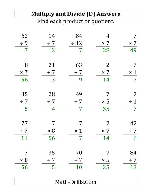 The Multiplying and Dividing by 7 (D) Math Worksheet Page 2