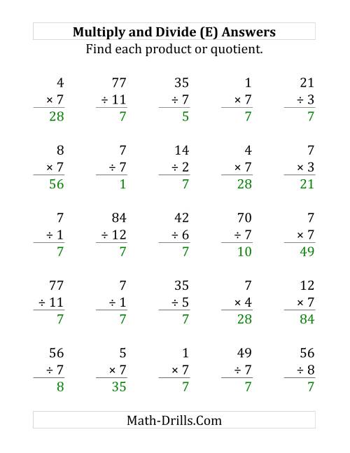 The Multiplying and Dividing by 7 (E) Math Worksheet Page 2