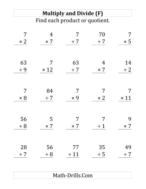 The Multiplying and Dividing by 7 (F) Math Worksheet