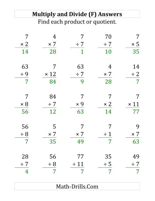 The Multiplying and Dividing by 7 (F) Math Worksheet Page 2
