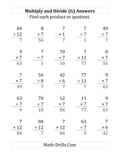 The Multiplying and Dividing by 7 (G) Math Worksheet Page 2