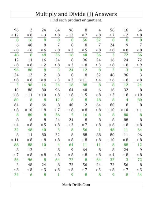 The Multiplying and Dividing by 8 (J) Math Worksheet Page 2