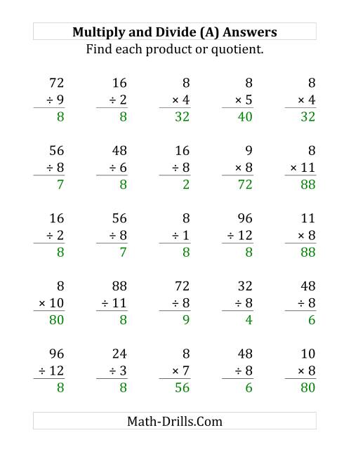 The Multiplying and Dividing by 8 (A) Math Worksheet Page 2