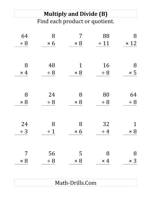 The Multiplying and Dividing by 8 (B) Math Worksheet