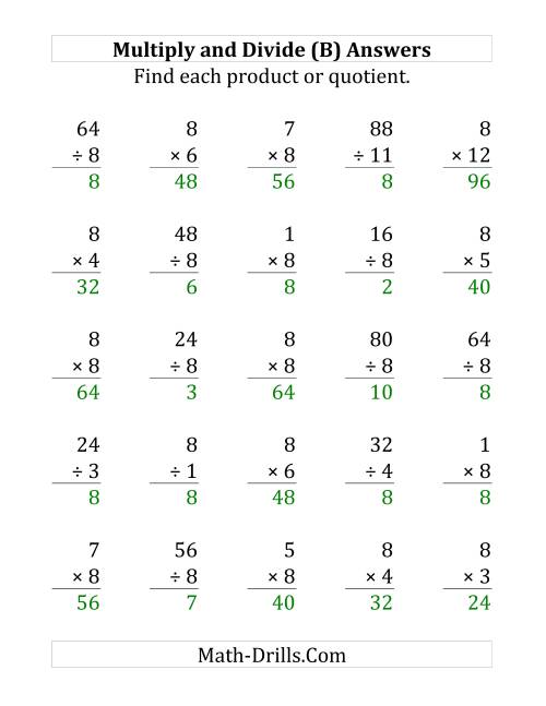 The Multiplying and Dividing by 8 (B) Math Worksheet Page 2