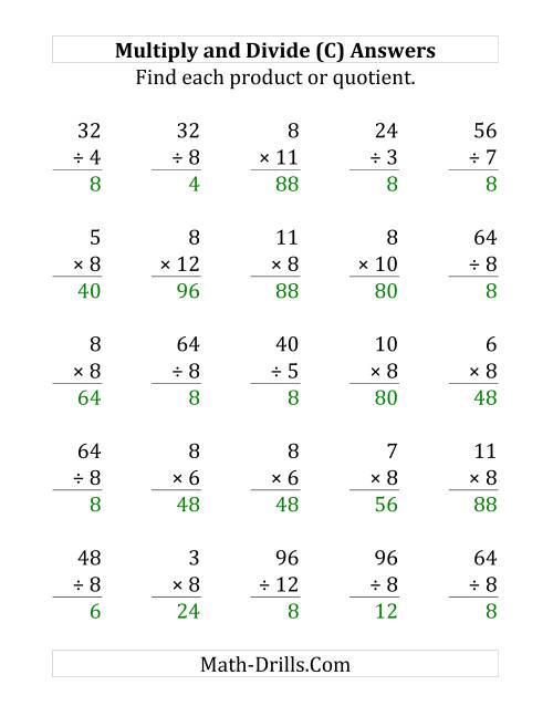 The Multiplying and Dividing by 8 (C) Math Worksheet Page 2