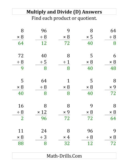 The Multiplying and Dividing by 8 (D) Math Worksheet Page 2
