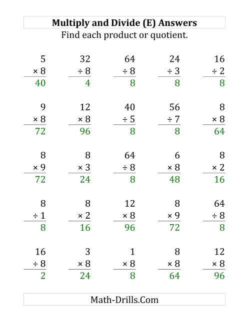 The Multiplying and Dividing by 8 (E) Math Worksheet Page 2