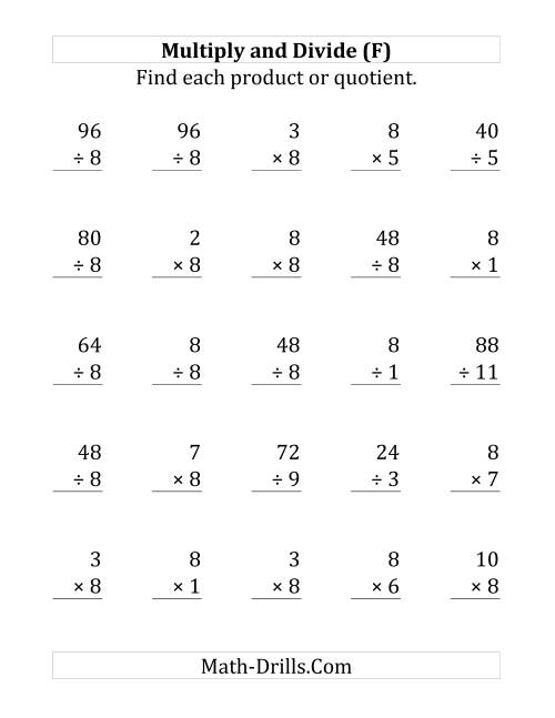 The Multiplying and Dividing by 8 (F) Math Worksheet