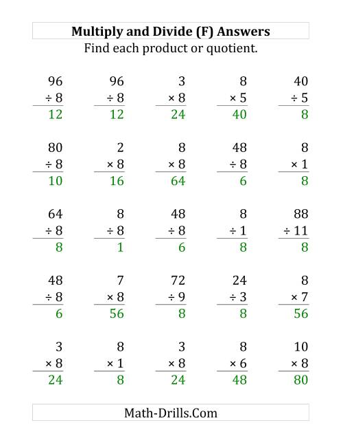 The Multiplying and Dividing by 8 (F) Math Worksheet Page 2