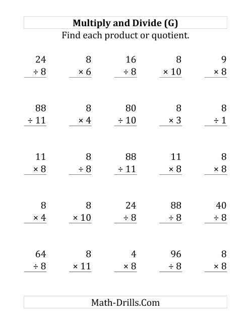 The Multiplying and Dividing by 8 (G) Math Worksheet