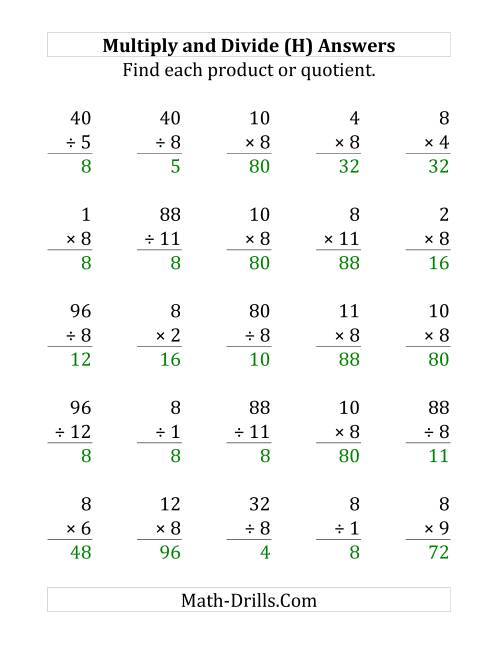 The Multiplying and Dividing by 8 (H) Math Worksheet Page 2