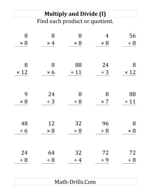 The Multiplying and Dividing by 8 (I) Math Worksheet