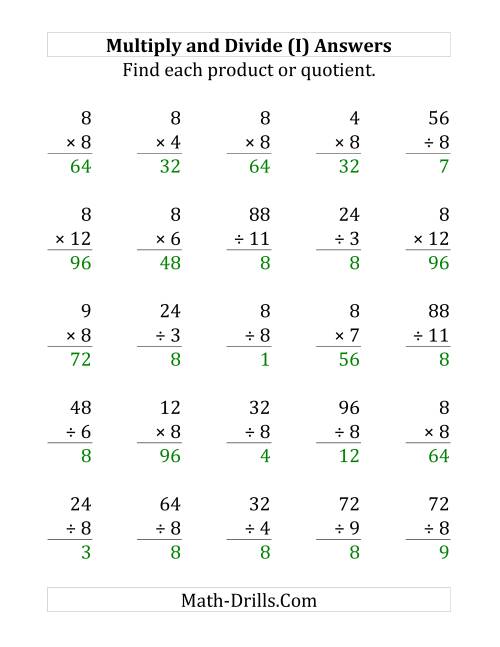 The Multiplying and Dividing by 8 (I) Math Worksheet Page 2