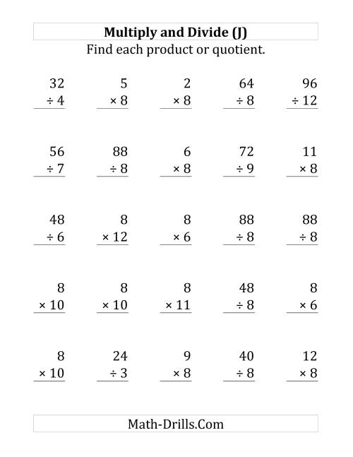The Multiplying and Dividing by 8 (J) Math Worksheet