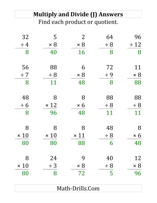 The Multiplying and Dividing by 8 (J) Math Worksheet Page 2