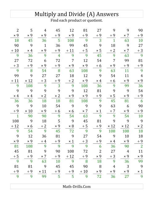 The Multiplying and Dividing by 9 (A) Math Worksheet Page 2