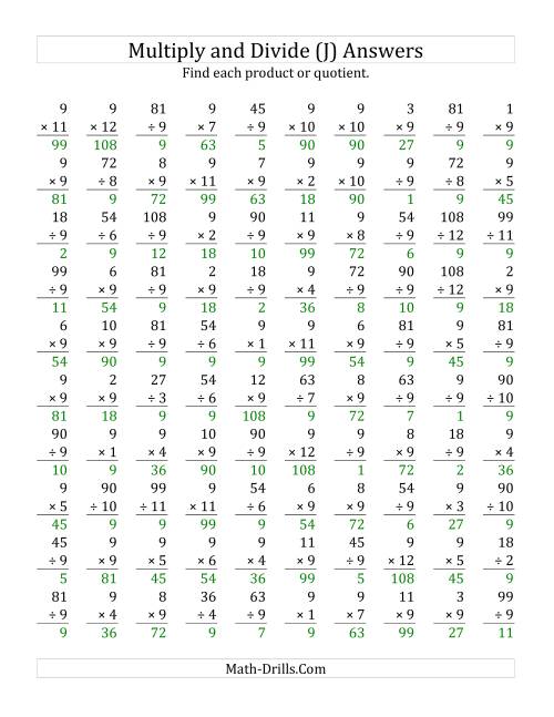 The Multiplying and Dividing by 9 (J) Math Worksheet Page 2
