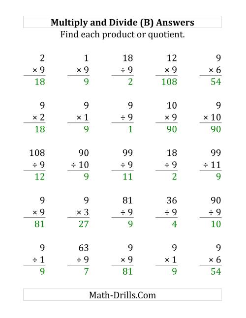 The Multiplying and Dividing by 9 (B) Math Worksheet Page 2