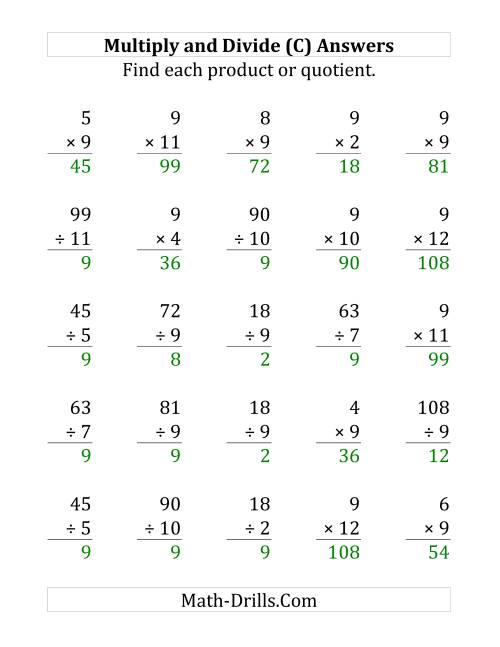 The Multiplying and Dividing by 9 (C) Math Worksheet Page 2