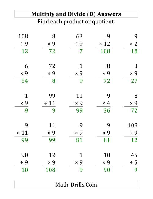 The Multiplying and Dividing by 9 (D) Math Worksheet Page 2