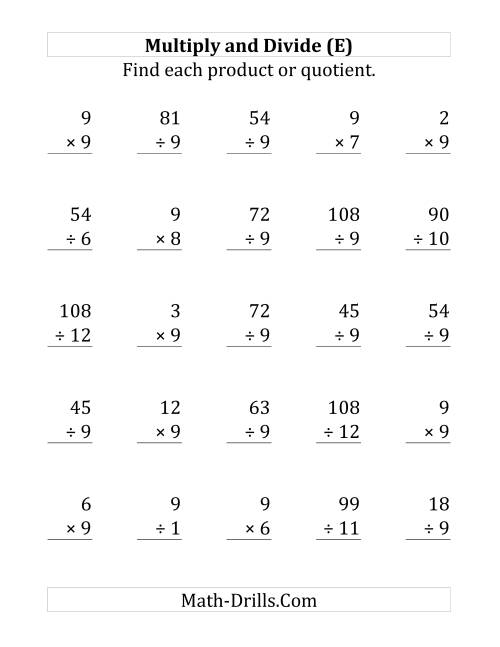 The Multiplying and Dividing by 9 (E) Math Worksheet
