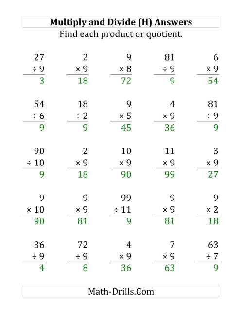 The Multiplying and Dividing by 9 (H) Math Worksheet Page 2