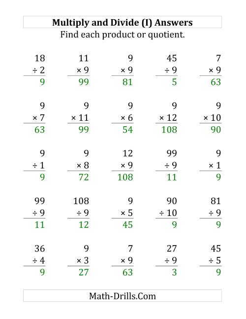 The Multiplying and Dividing by 9 (I) Math Worksheet Page 2