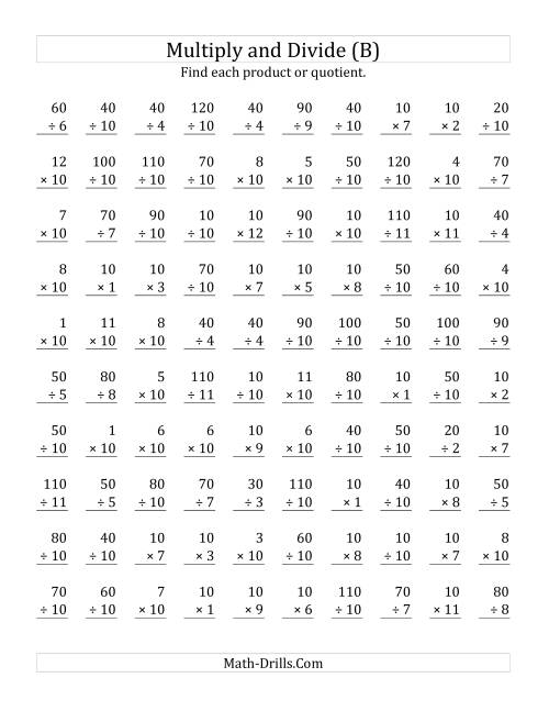 The Multiplying and Dividing by 10 (B) Math Worksheet