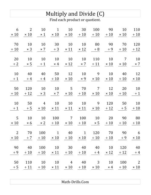 The Multiplying and Dividing by 10 (C) Math Worksheet