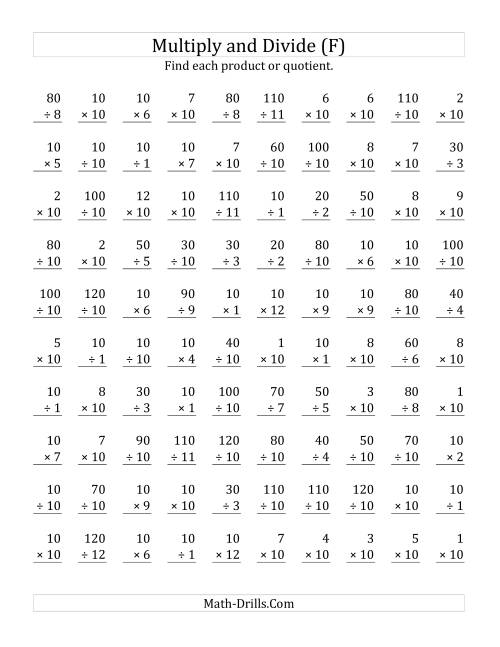 The Multiplying and Dividing by 10 (F) Math Worksheet