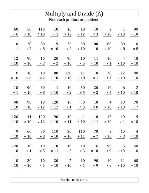 The Multiplying and Dividing by 10 (All) Math Worksheet