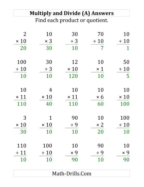 The Multiplying and Dividing by 10 (A) Math Worksheet Page 2