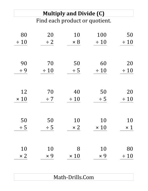 The Multiplying and Dividing by 10 (C) Math Worksheet