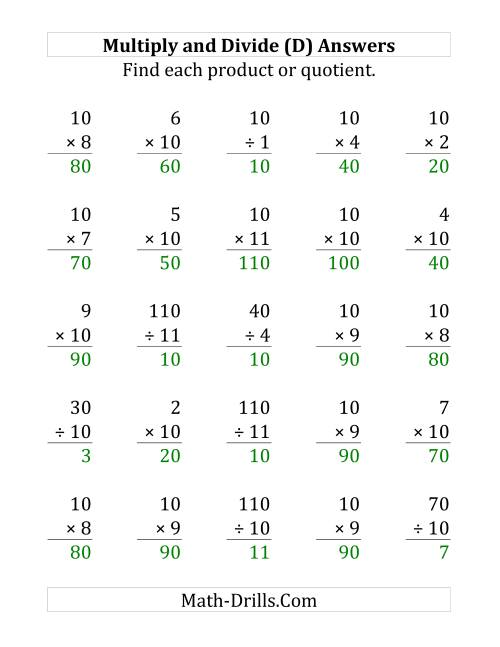 The Multiplying and Dividing by 10 (D) Math Worksheet Page 2