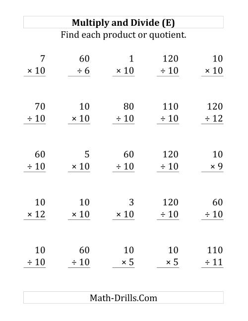 The Multiplying and Dividing by 10 (E) Math Worksheet