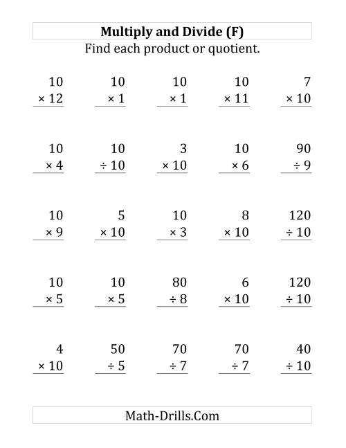 The Multiplying and Dividing by 10 (F) Math Worksheet