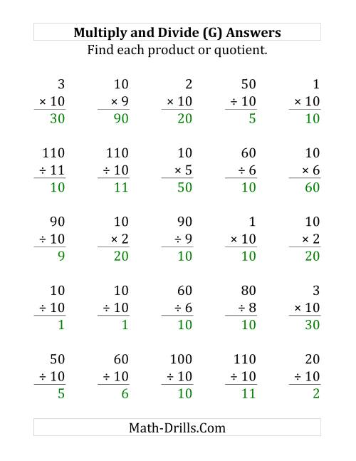 The Multiplying and Dividing by 10 (G) Math Worksheet Page 2