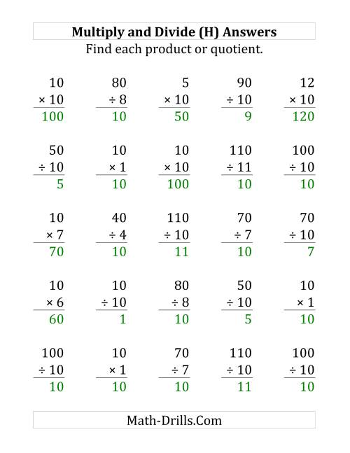 The Multiplying and Dividing by 10 (H) Math Worksheet Page 2