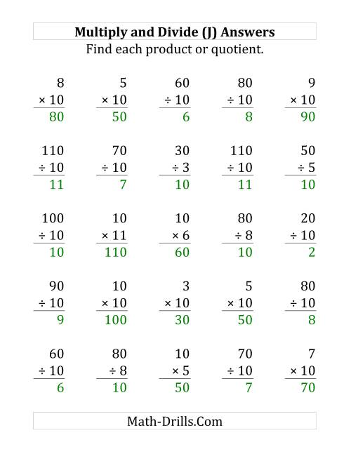 The Multiplying and Dividing by 10 (J) Math Worksheet Page 2