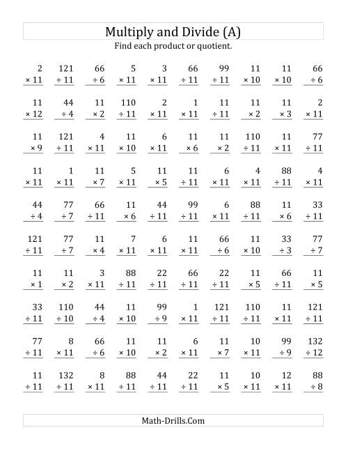 The Multiplying and Dividing by 11 (A) Math Worksheet