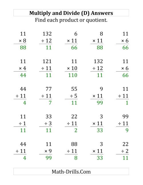 The Multiplying and Dividing by 11 (D) Math Worksheet Page 2